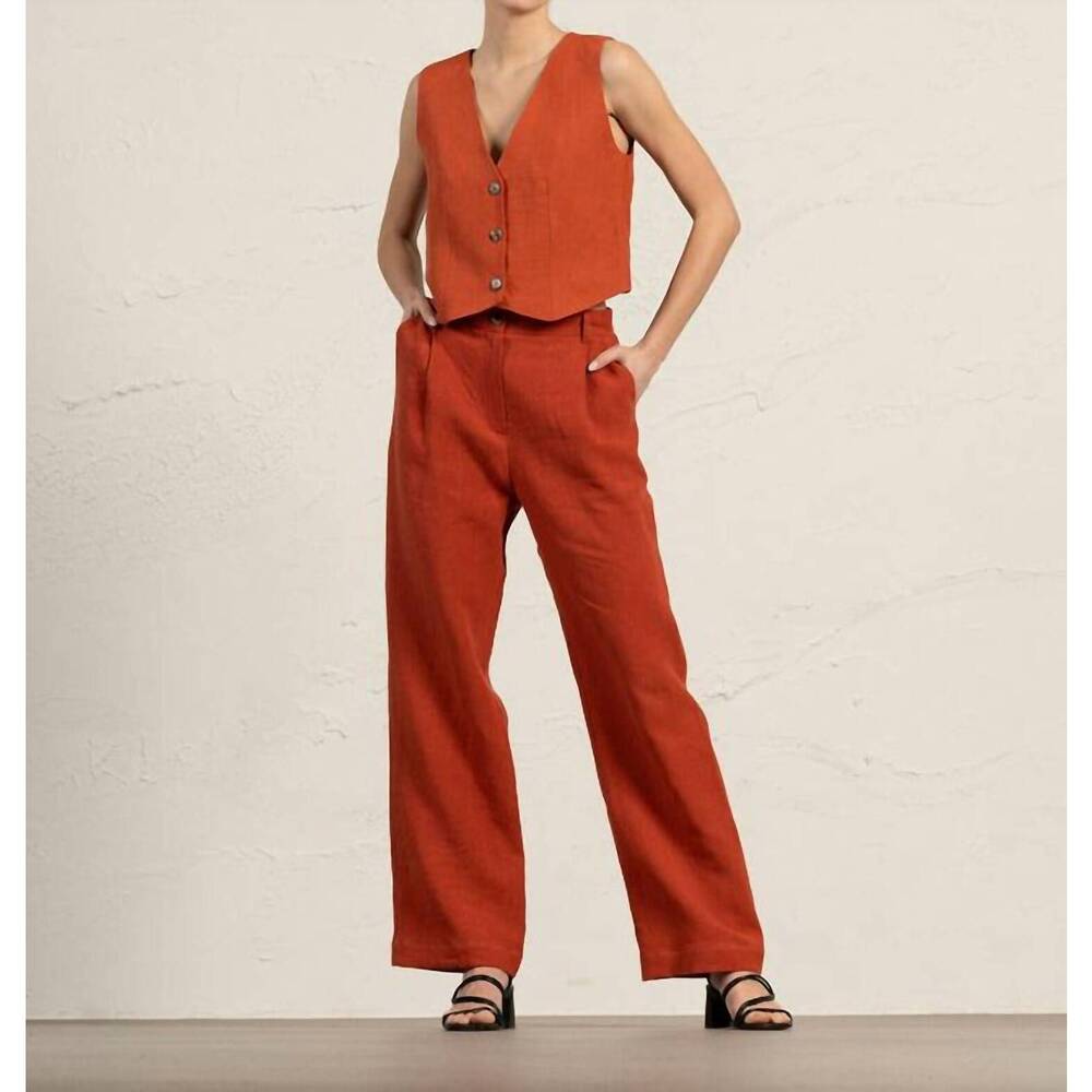 NEW MENIQUE high drape wide leg pants in cinnamon red